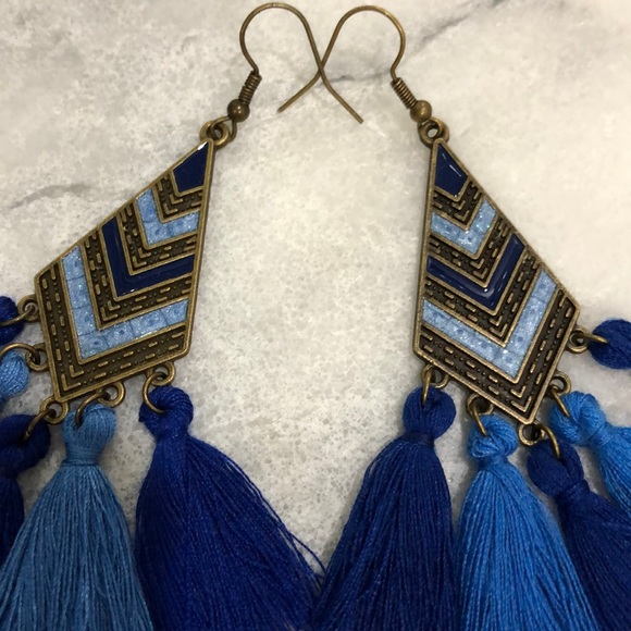 5/$25 Royal & Light Blue Tassel Earrings - Picture 2 of 2